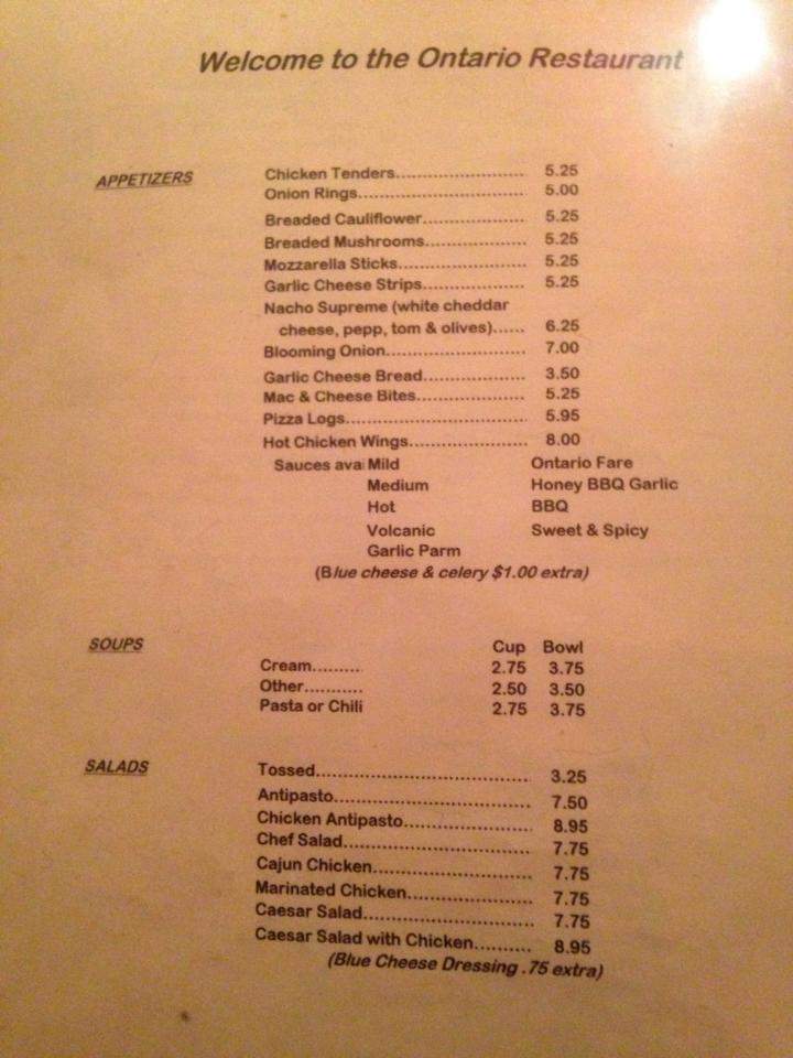 Ontario Hotel - Norwich, NY menu_pic