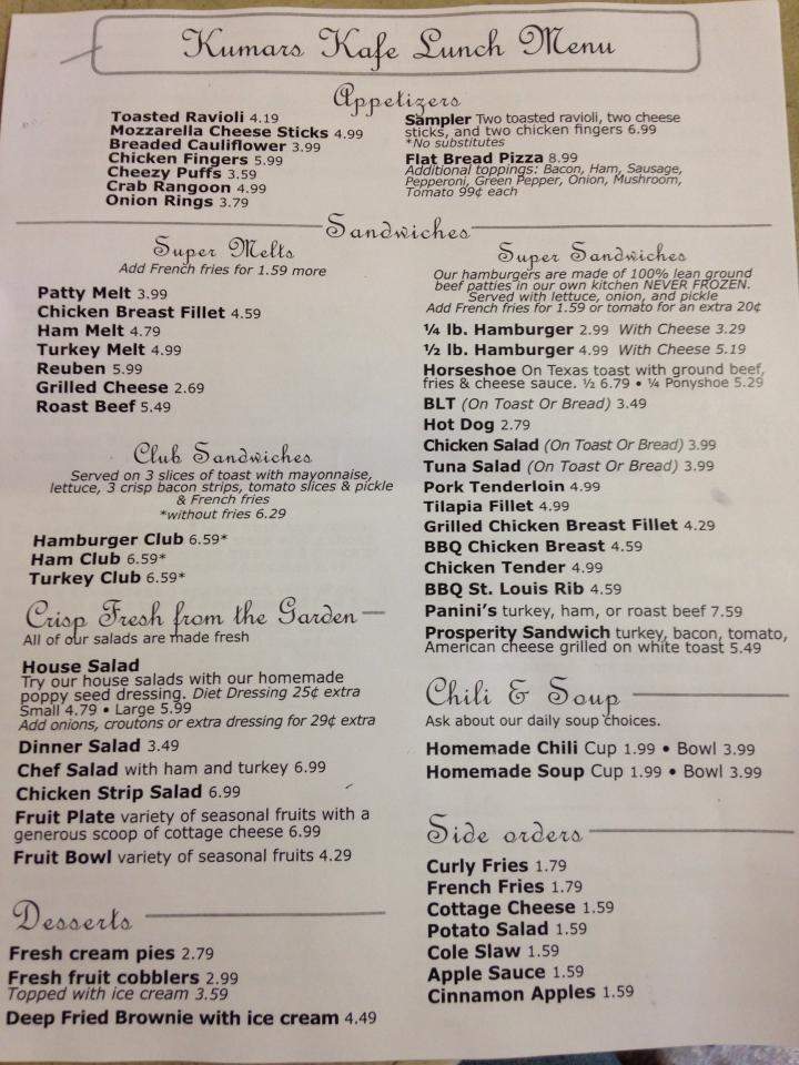 Kumar's Kafe - Wood River, IL menu_pic