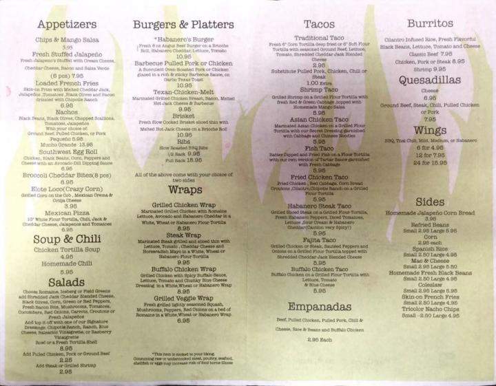 Habanero Tex Mex - Holbrook, NY menu_pic