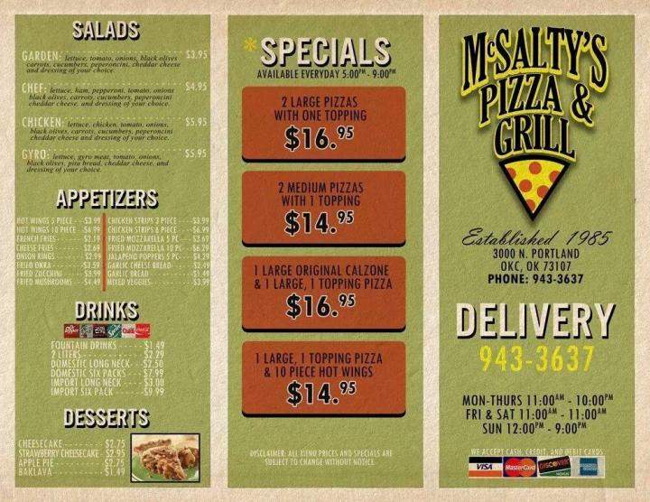 McSalty's Pizza - Oklahoma City, OK menu_pic