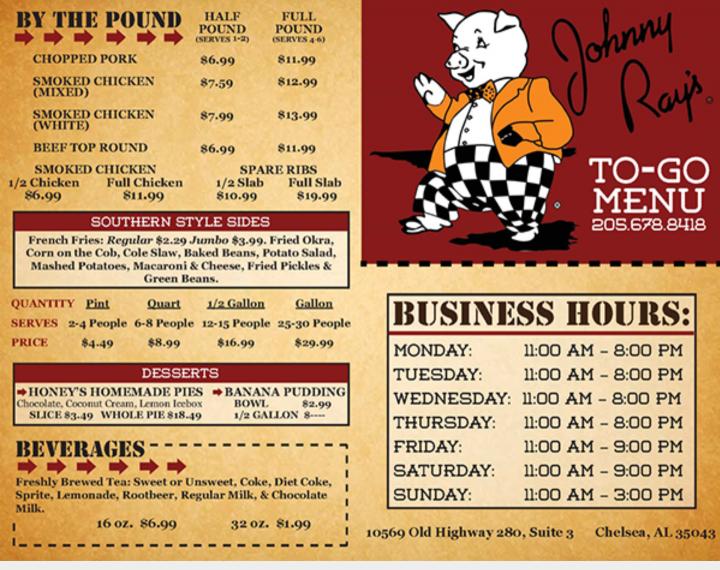 Johnny Ray's - Chelsea, AL menu_pic