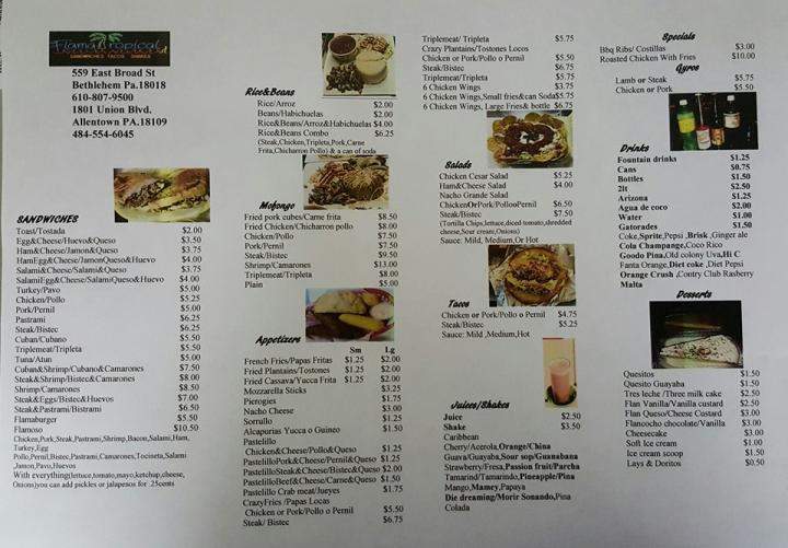 Flama Tropical - Bethlehem, PA menu_pic