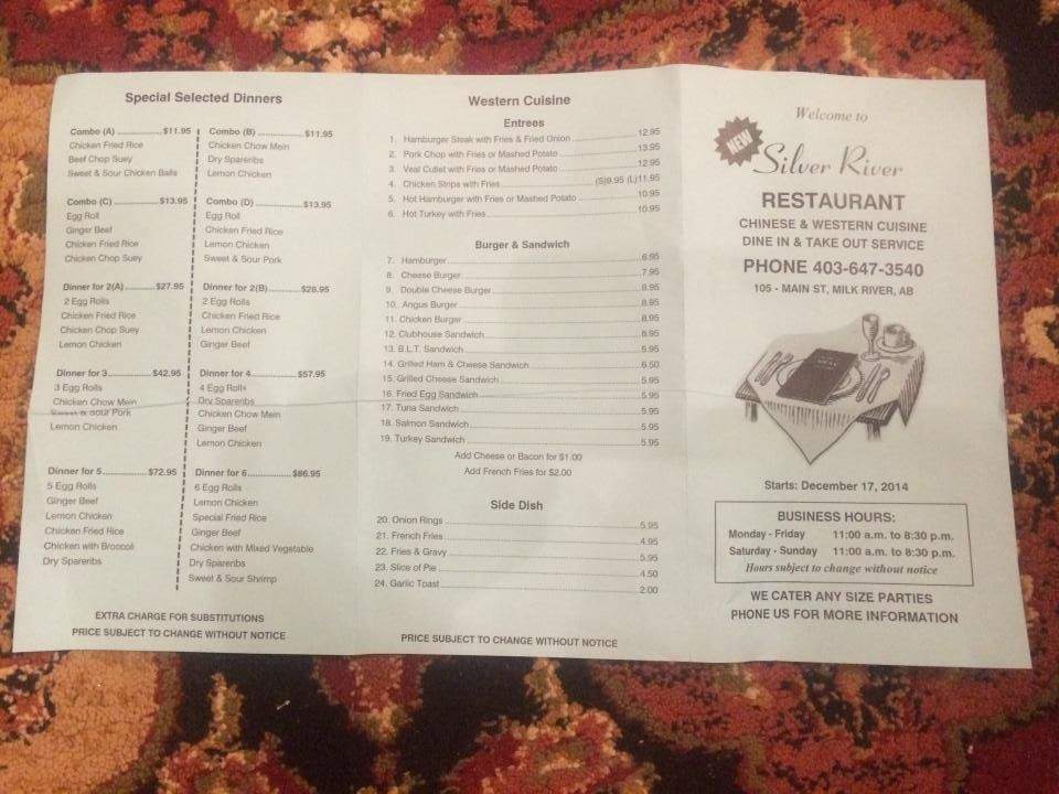 Silver River Restaurant - Milk River, AB menu_pic