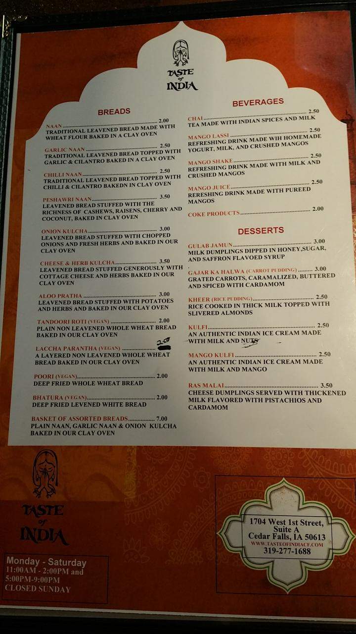 Taste of India - Cedar Falls, IA menu_pic