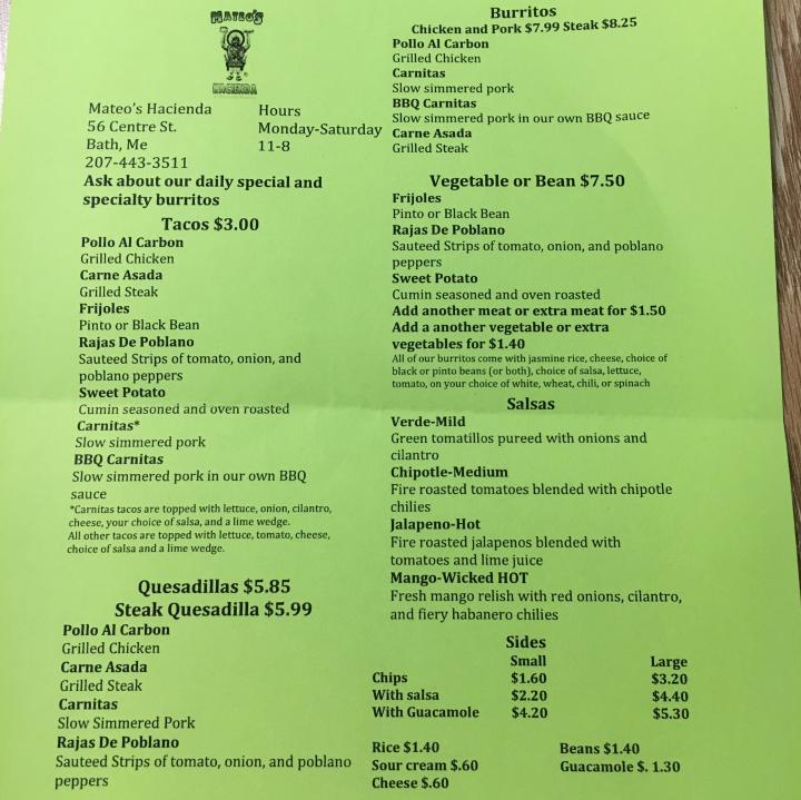 Mateo's Hacienda - Bath, ME menu_pic