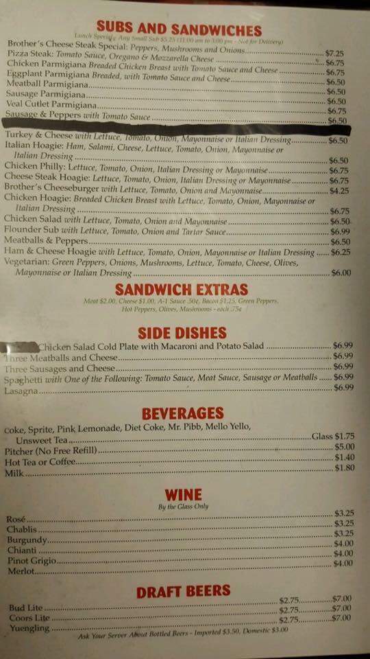 Menu of Brother's Pizza & Italian in Blackstone, VA 23824
