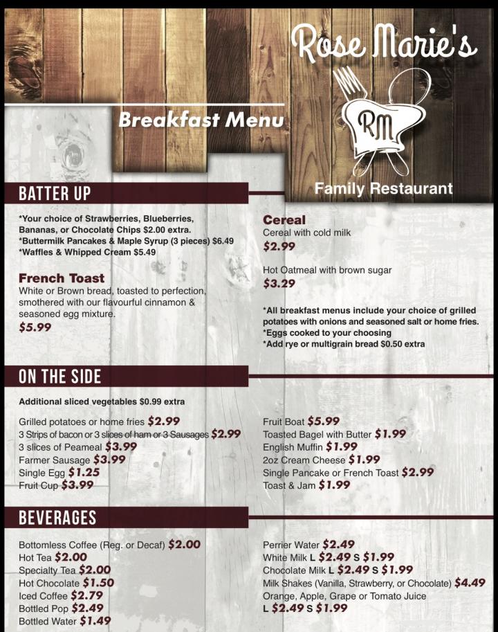 Rosemarie's Family Restaurant - Shakespeare, ON menu_pic