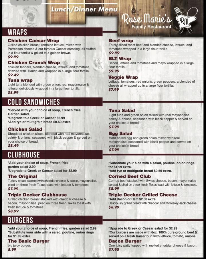 Rosemarie's Family Restaurant - Shakespeare, ON menu_pic