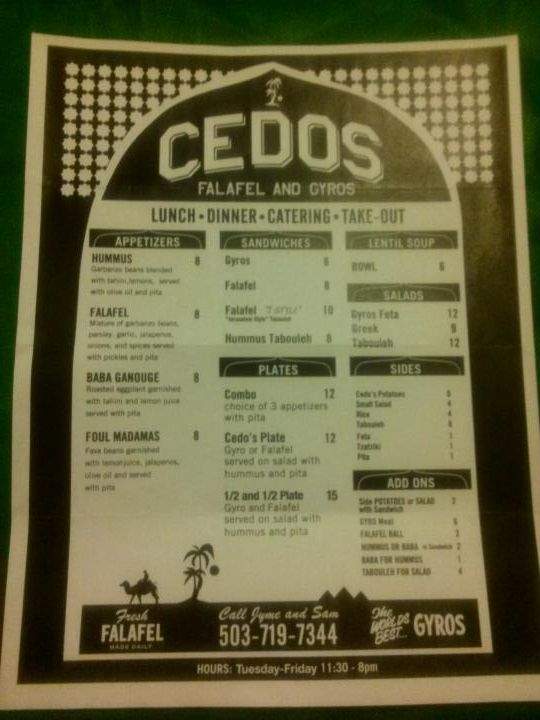 Cedo's Falafel and Gyros - Portland, OR menu_pic