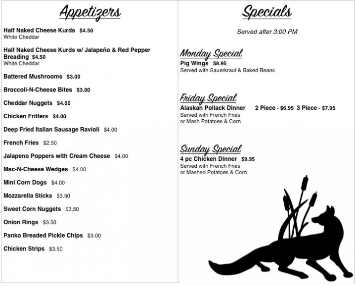 Cattail Tap - Rib Lake, WI menu_pic