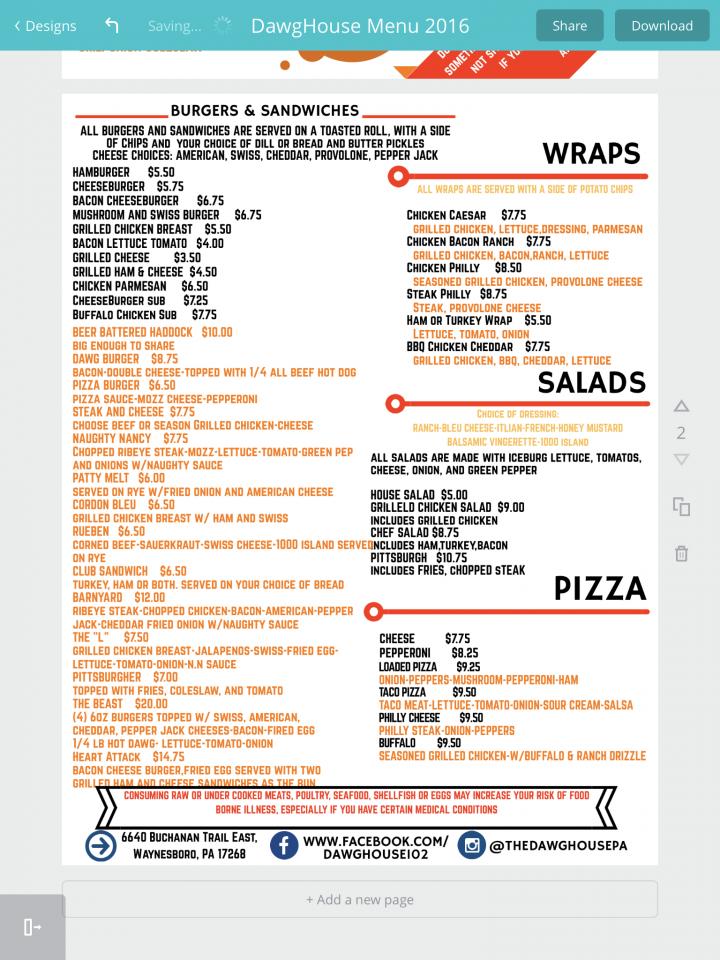 The Dawg House - Waynesboro, PA menu_pic
