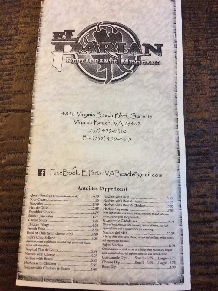 El Parian Mexican Restaurant - Virginia Beach, VA menu_pic