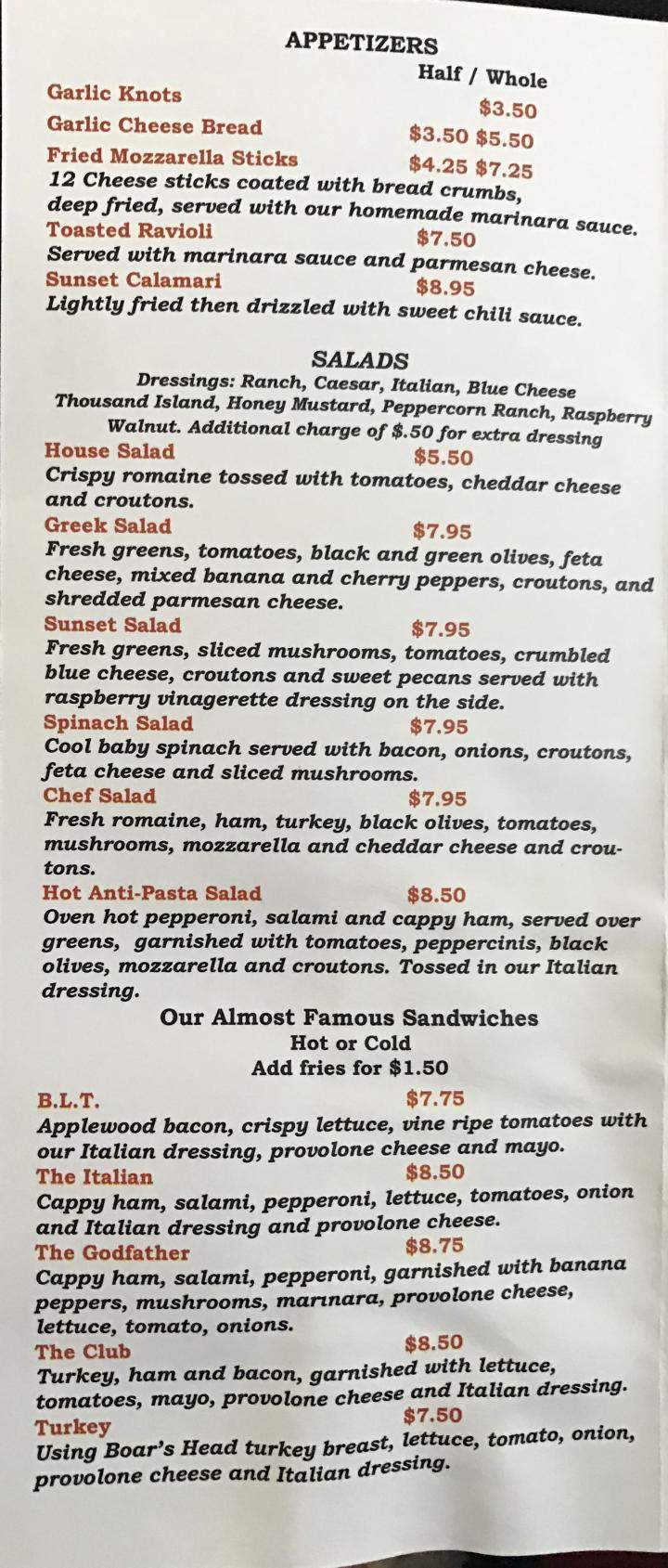 Sunset Pizzeria - Okatie, SC menu_pic