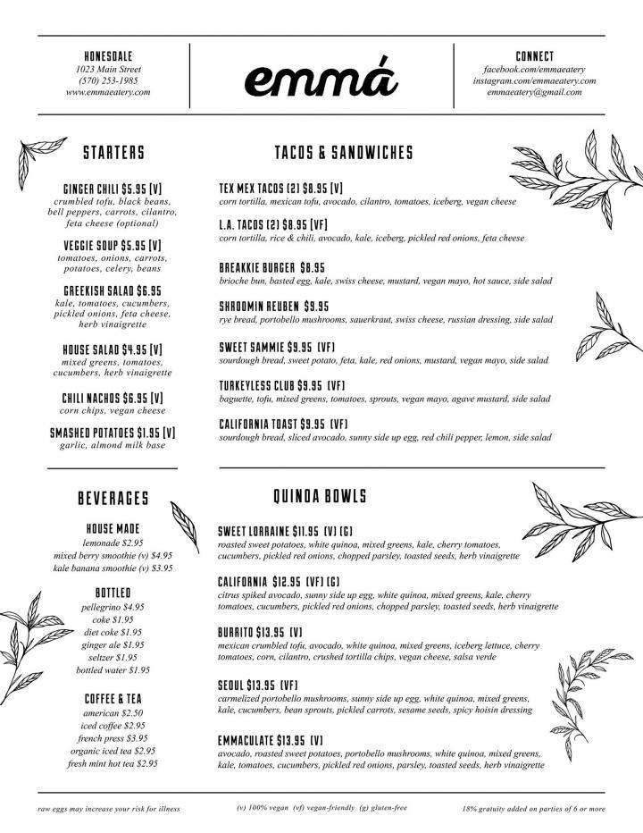 Emma - Honesdale, PA menu_pic