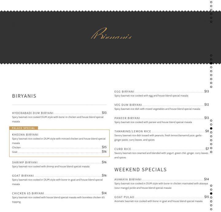 Sree Biryani Palace - Bellevue, WA menu_pic