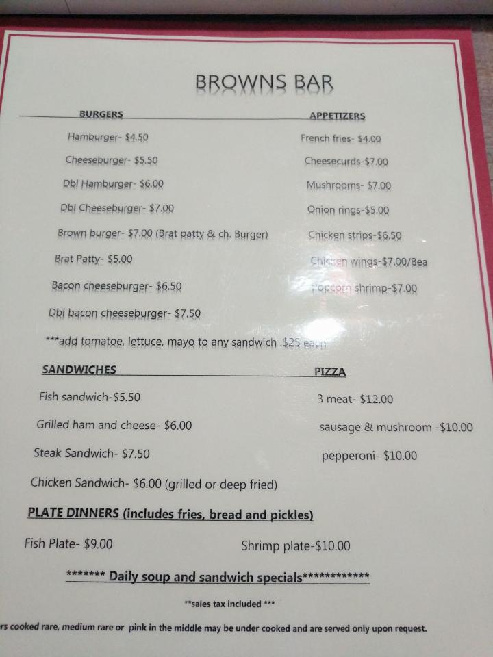 Brown's Bar - Marshfield, WI menu_pic