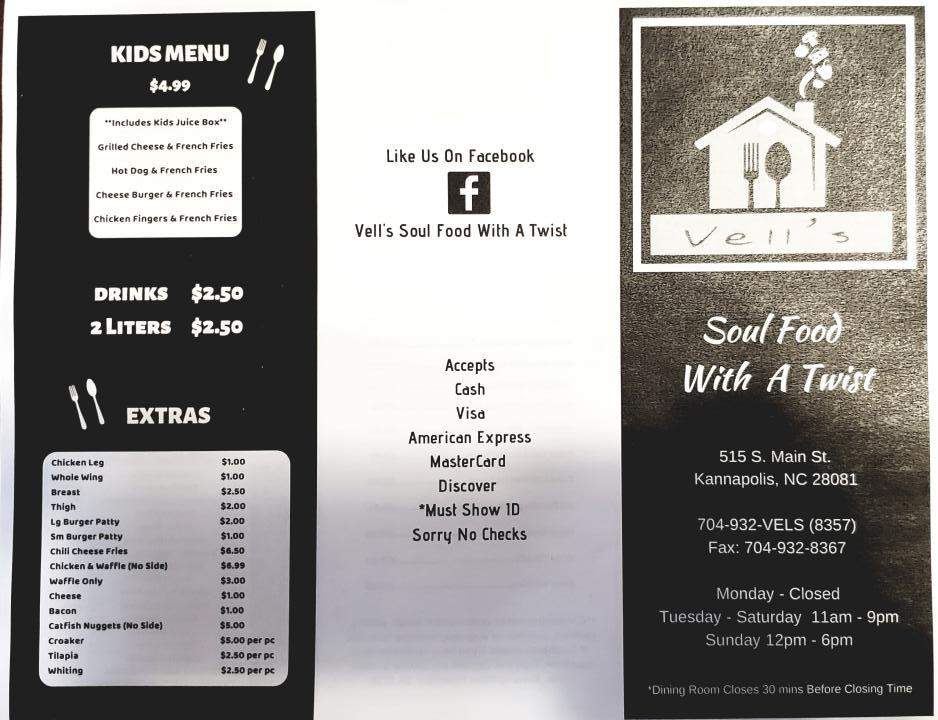 Vell's Soul Food with a Twist - Kannapolis, NC menu_pic