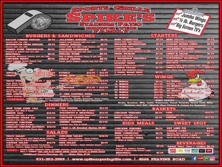 Spikes Sports Grille - Crossville, TN menu_pic
