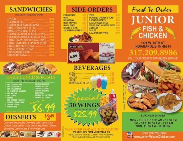 Junior Fish & Chicken - Indianapolis, IN menu_pic
