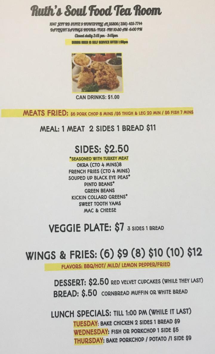 Ruth Rose Southern Tea Room - Huntsville, AL menu_pic