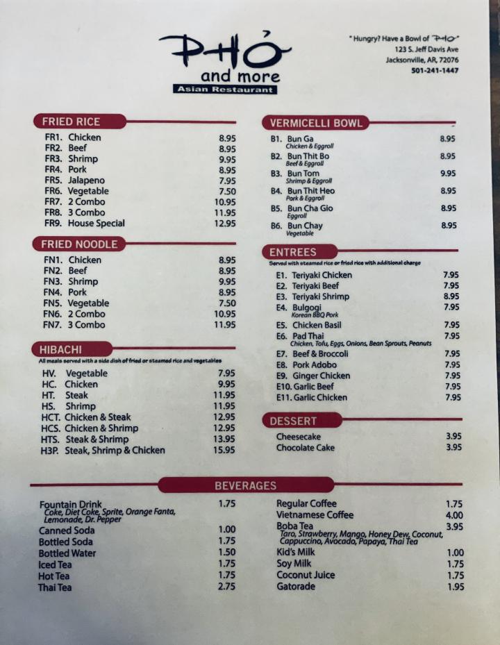 Pho And More - Jacksonville, AR menu_pic