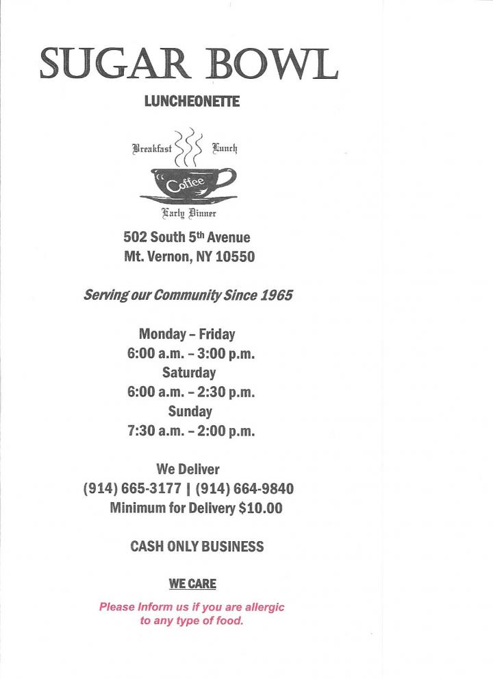 Sugar Bowl - Mount Vernon, NY menu_pic