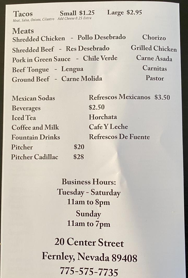 El Guadalajara - Fernley, NV menu_pic