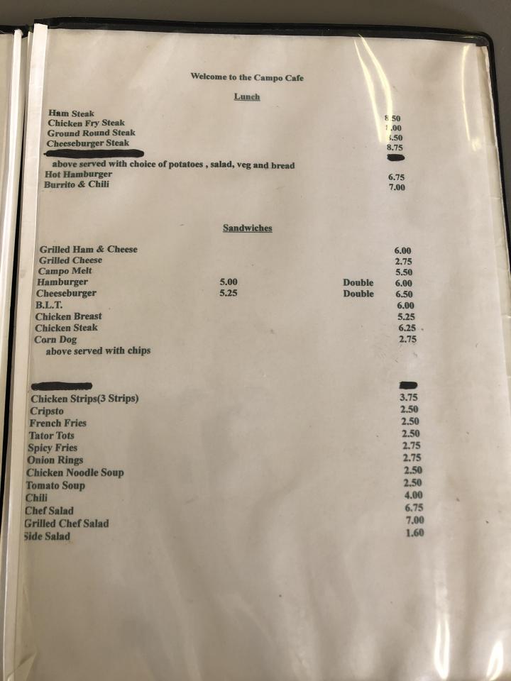 Campo Cafe - Campo, CO menu_pic