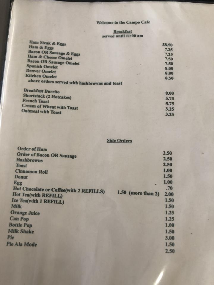 Campo Cafe - Campo, CO menu_pic