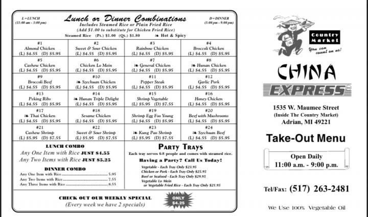China Express - Adrian, MI menu_pic
