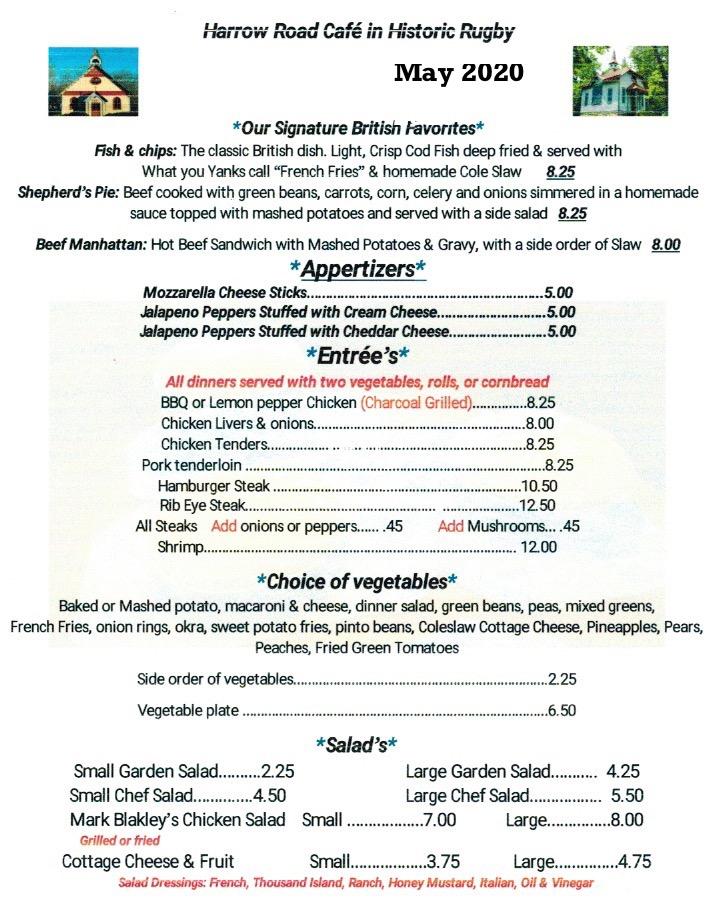 Harrow Road Cafe - Robbins, TN menu_pic