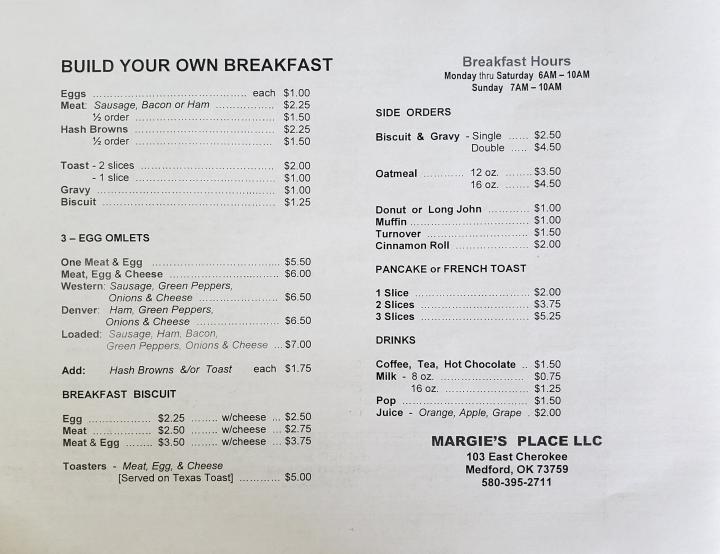 Margie's - Medford, OK menu_pic
