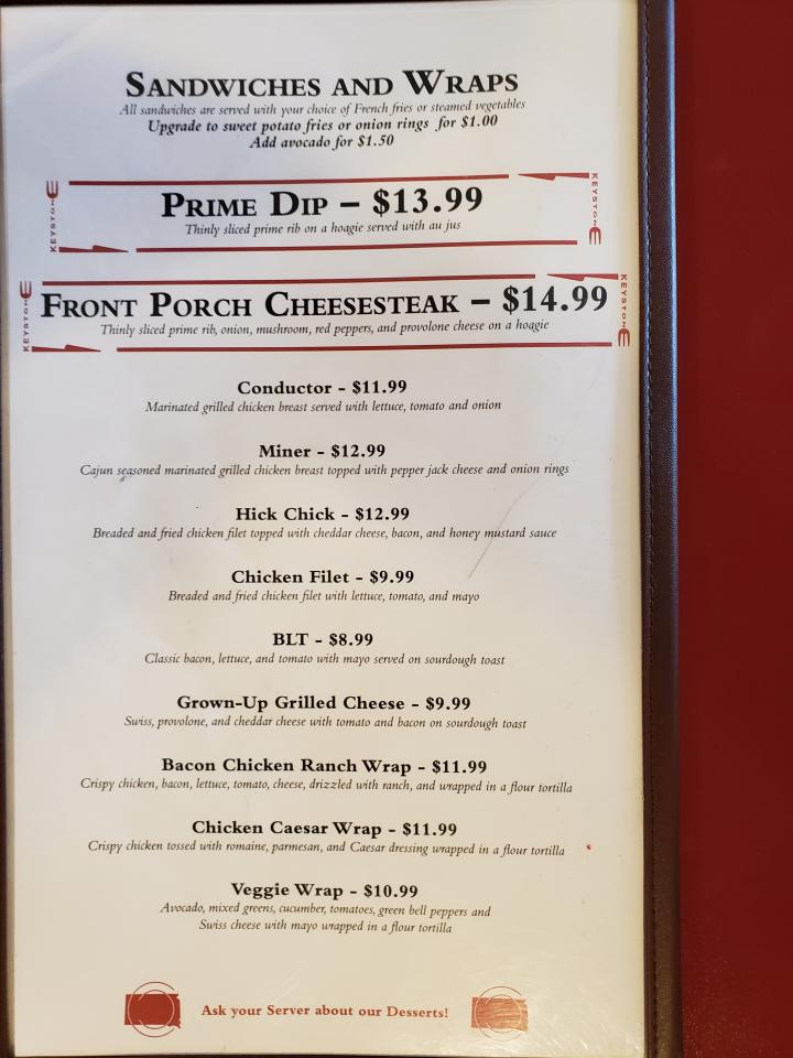 The Front Porch Restaurant and Bar - Keystone, SD menu_pic