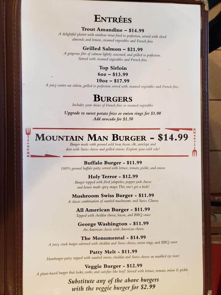 The Front Porch Restaurant and Bar - Keystone, SD menu_pic