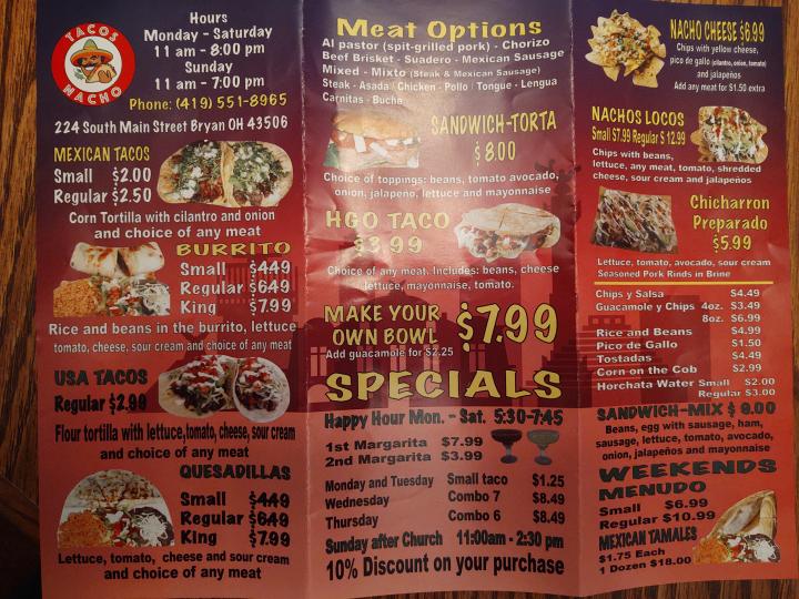 Taco's Nacho's - Bryan, OH menu_pic