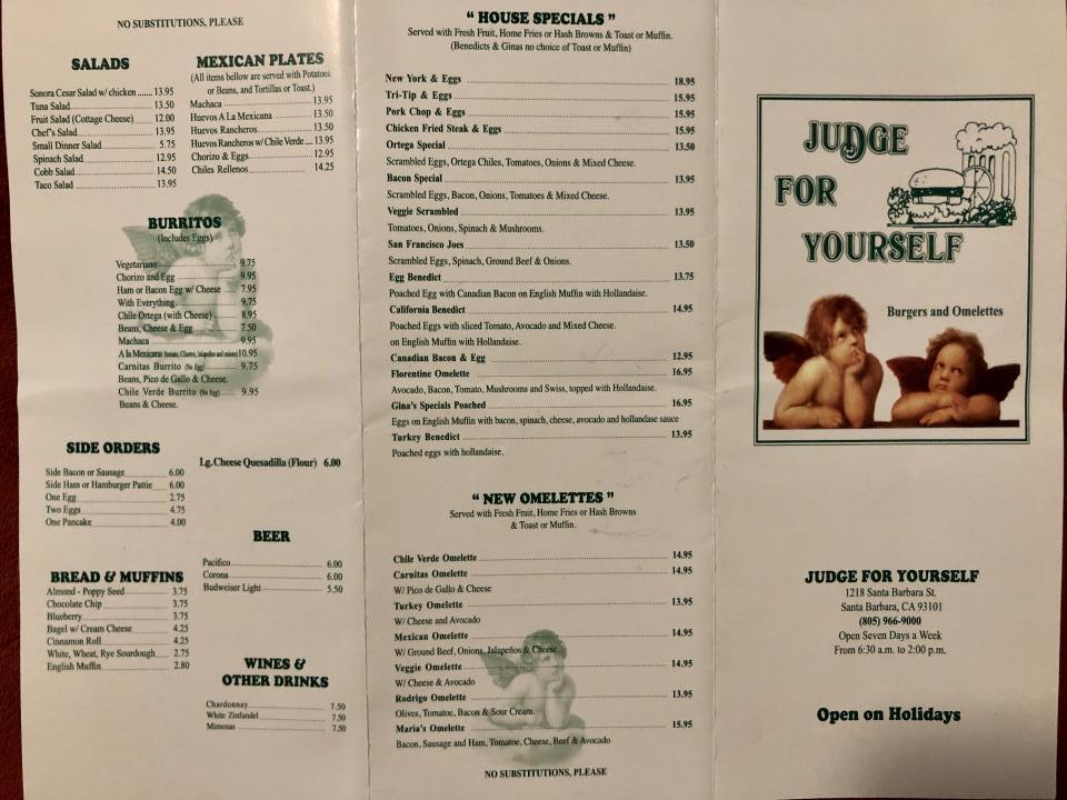 Judge For Yourself Cafe - Santa Barbara, CA menu_pic
