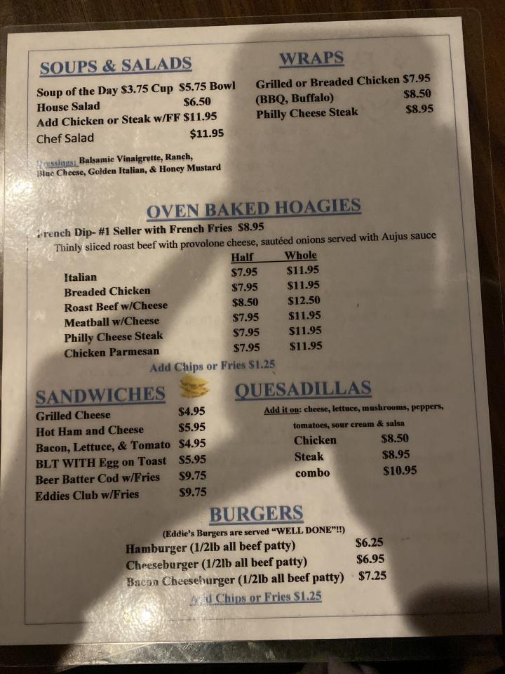 Eddie's Lounge & Restaurant - Wilmerding, PA menu_pic