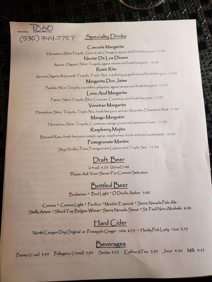 Cascada - Placerville, CA menu_pic