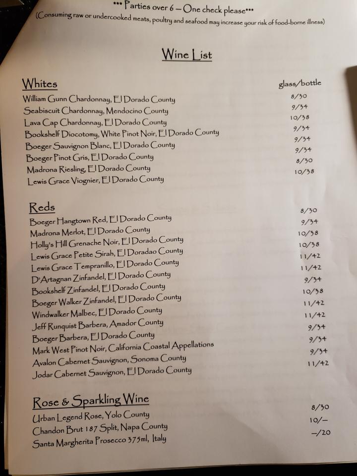 Cascada - Placerville, CA menu_pic