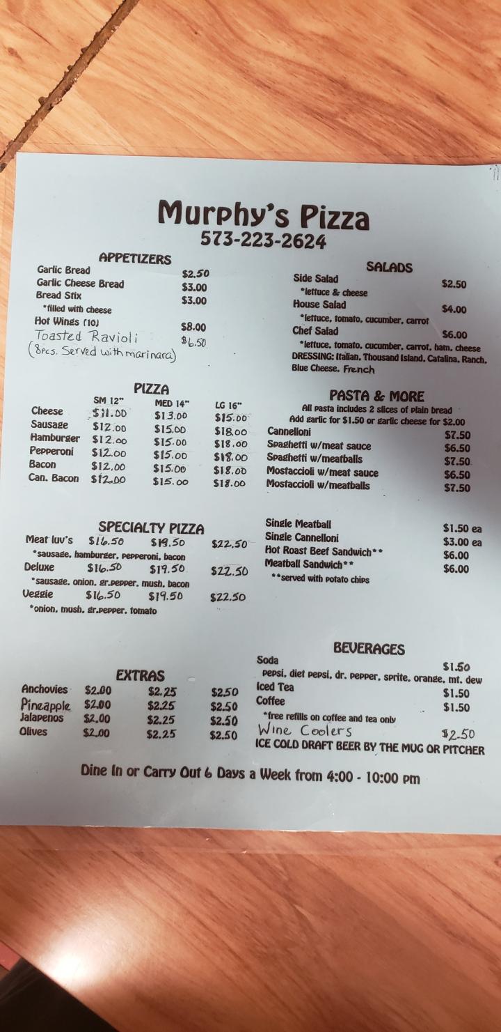 Murphy's Pizza - Piedmont, MO menu_pic