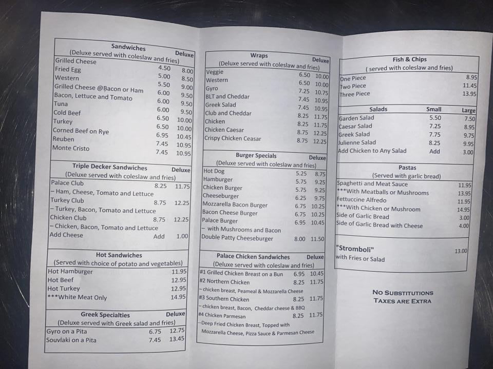 Palace Restaurant & Tavern - Glencoe, ON menu_pic