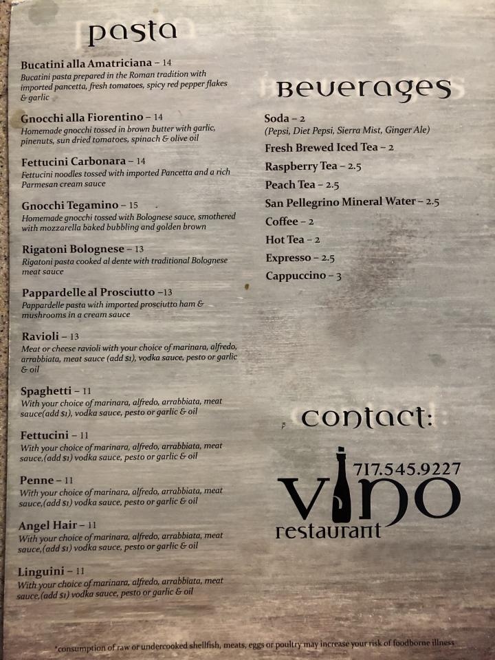 Vino Restaurant - Harrisburg, PA menu_pic