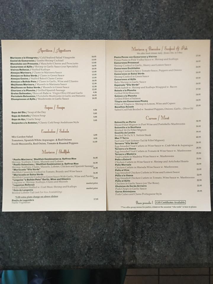 Vila Verde - Wayne, NJ menu_pic