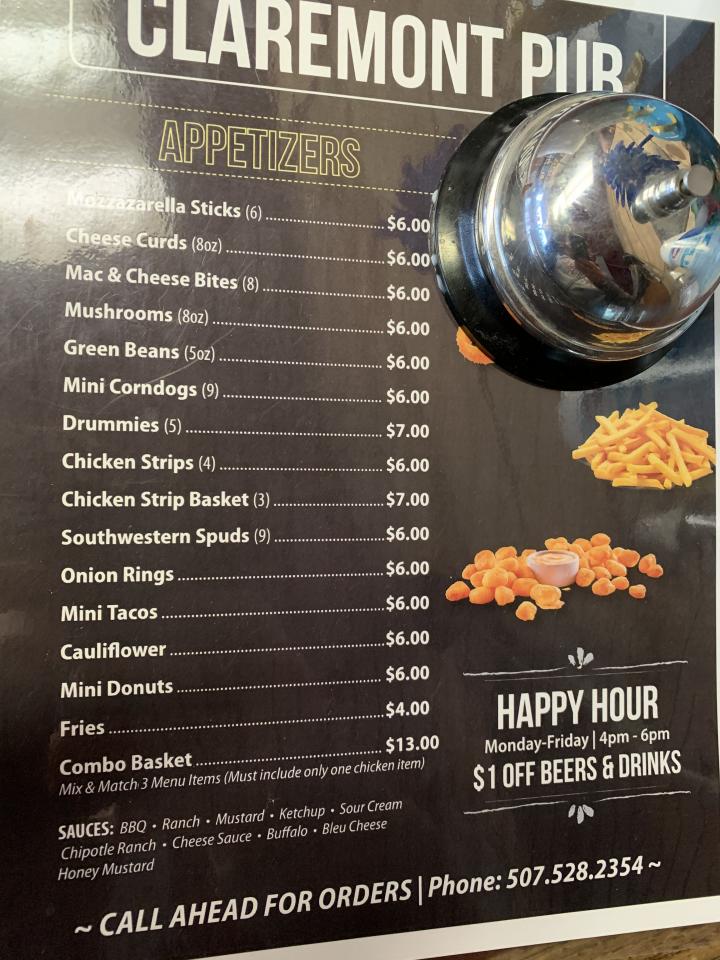 Claremont Pub - Claremont, MN menu_pic