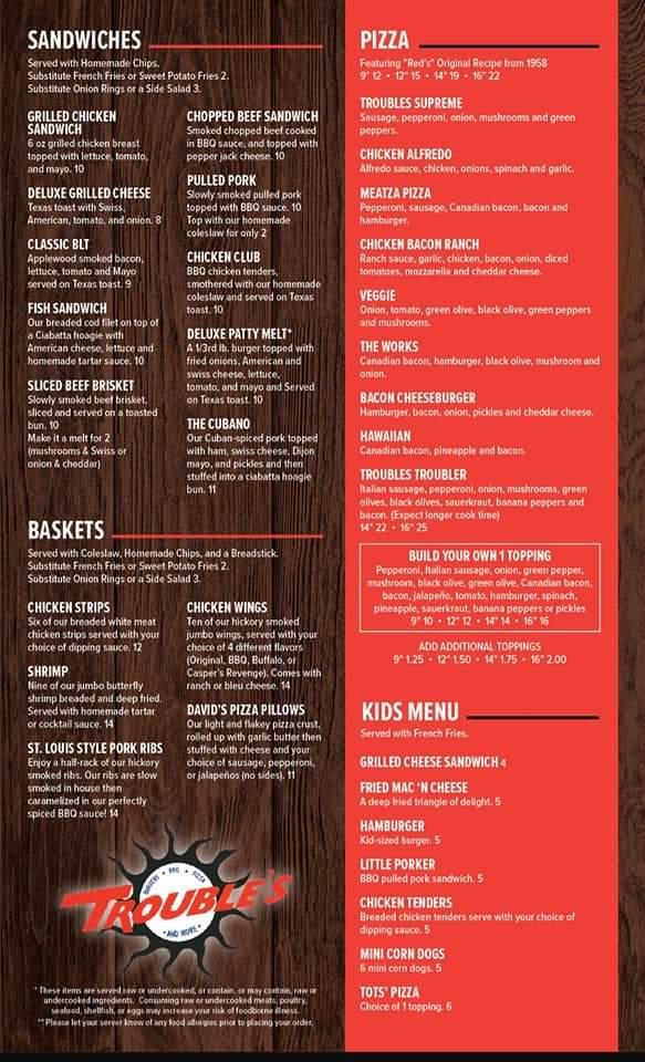 Troubles - Howard Lake, MN menu_pic