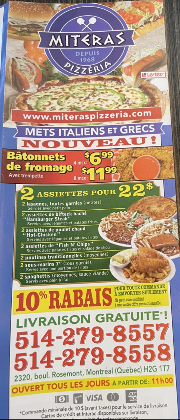 Miteras Pizzeria - Montreal, QC menu_pic