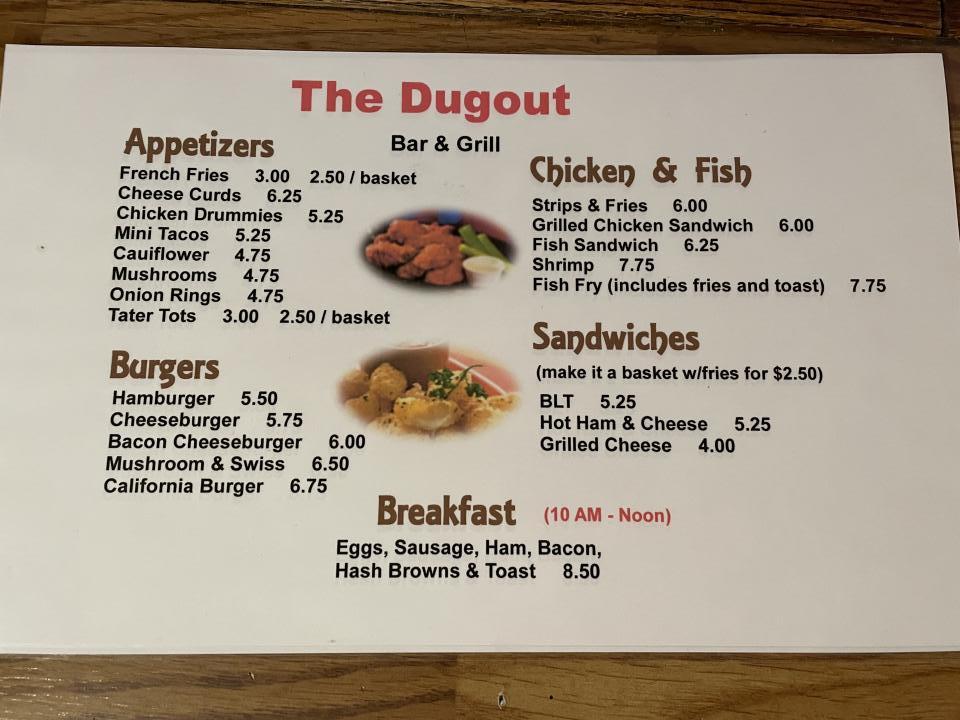 Dug Out - Cushing, WI menu_pic