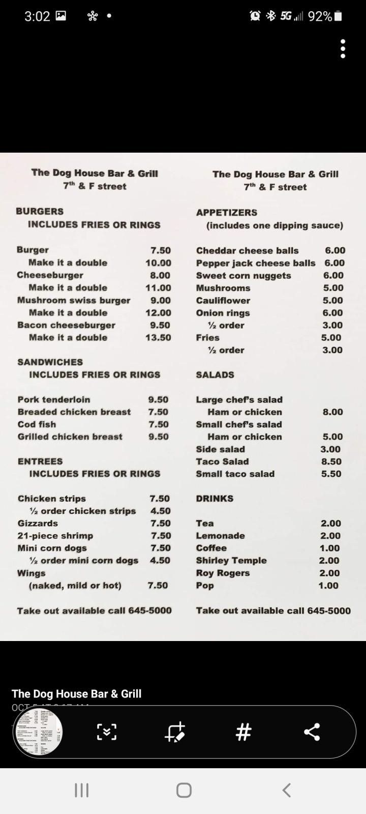 Doghouse - Wymore, NE menu_pic