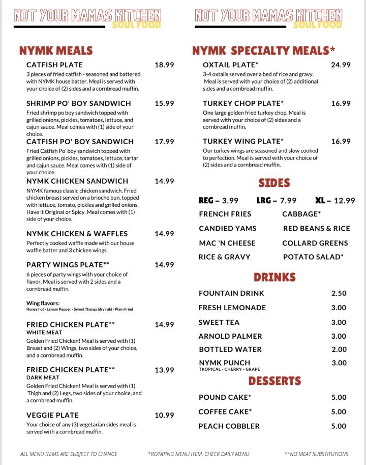 Not Your Mamas Kitchen - Ontario, CA menu_pic