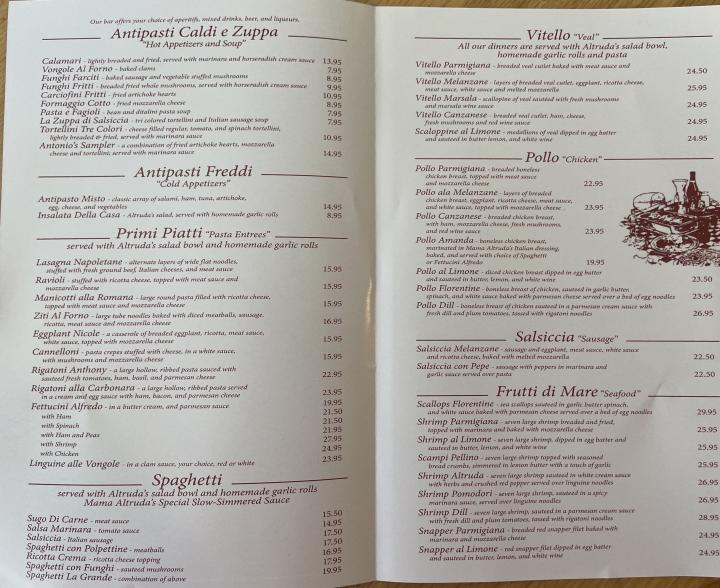 Altruda's Italian Restaurant - Knoxville, TN menu_pic